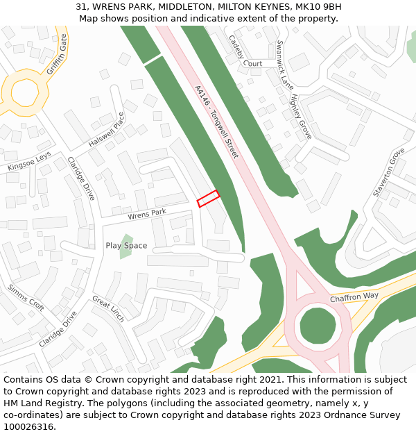 31, WRENS PARK, MIDDLETON, MILTON KEYNES, MK10 9BH: Location map and indicative extent of plot