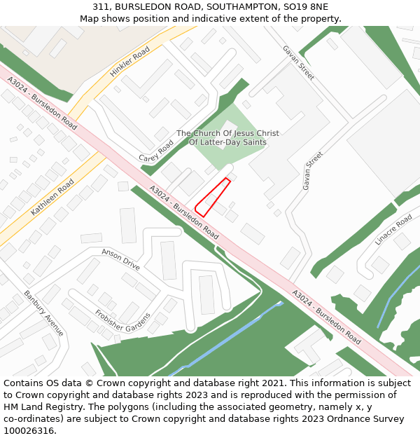 311, BURSLEDON ROAD, SOUTHAMPTON, SO19 8NE: Location map and indicative extent of plot