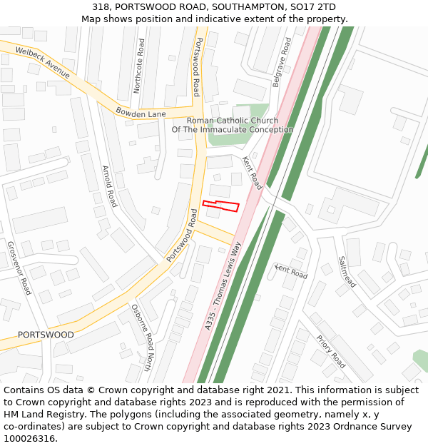 318, PORTSWOOD ROAD, SOUTHAMPTON, SO17 2TD: Location map and indicative extent of plot