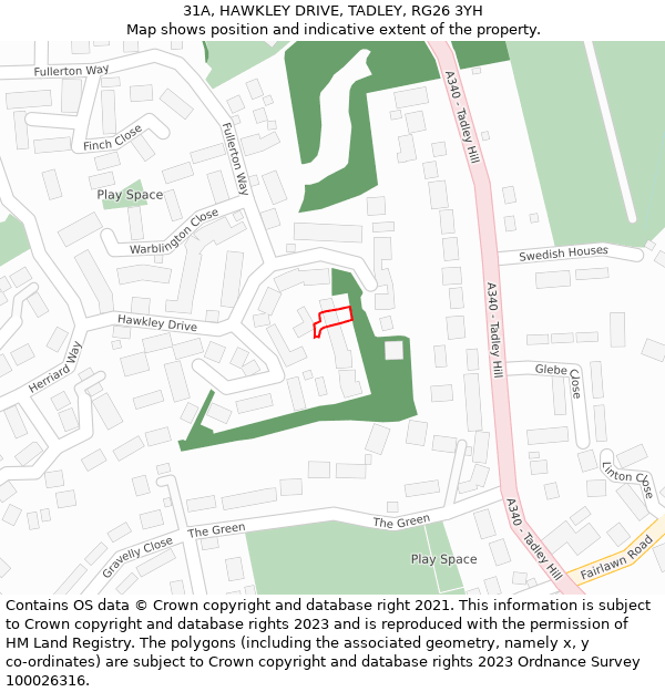 31A, HAWKLEY DRIVE, TADLEY, RG26 3YH: Location map and indicative extent of plot