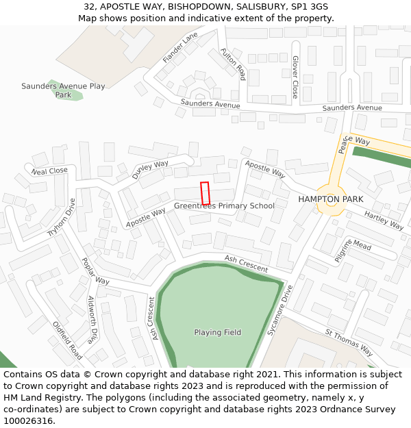 32, APOSTLE WAY, BISHOPDOWN, SALISBURY, SP1 3GS: Location map and indicative extent of plot