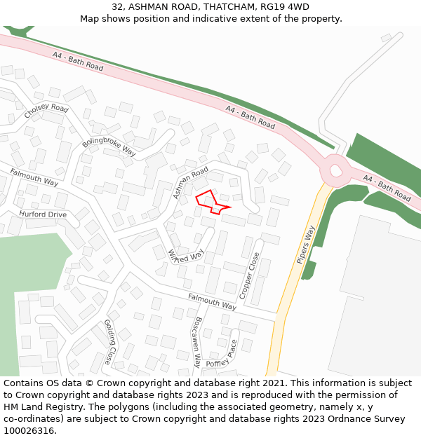 32, ASHMAN ROAD, THATCHAM, RG19 4WD: Location map and indicative extent of plot