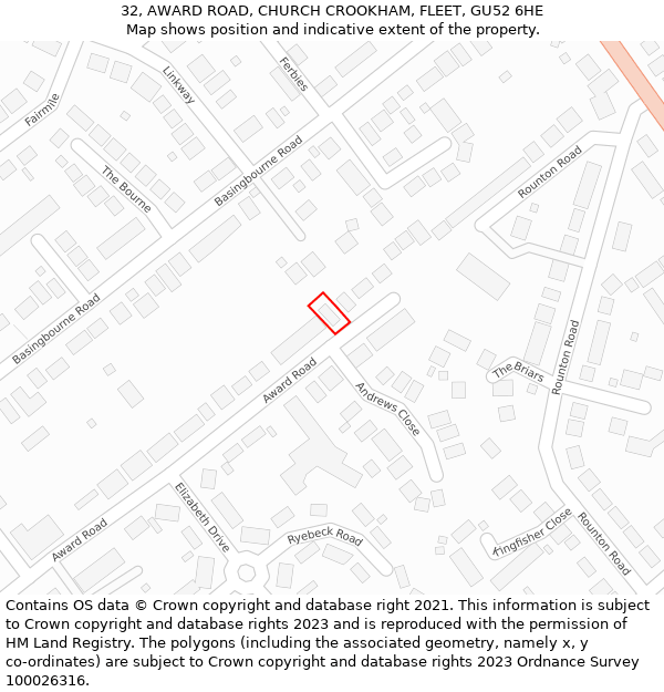32, AWARD ROAD, CHURCH CROOKHAM, FLEET, GU52 6HE: Location map and indicative extent of plot