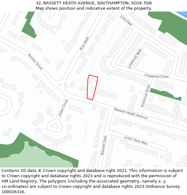 32, BASSETT HEATH AVENUE, SOUTHAMPTON, SO16 7GN: Location map and indicative extent of plot