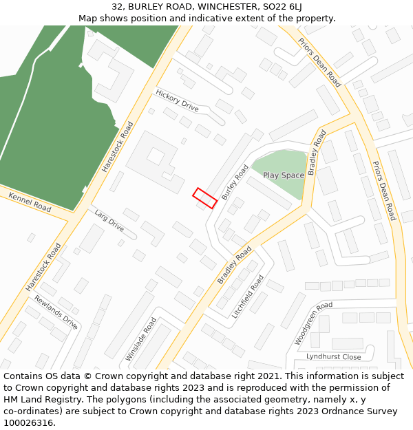 32, BURLEY ROAD, WINCHESTER, SO22 6LJ: Location map and indicative extent of plot