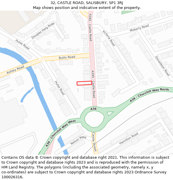 32, CASTLE ROAD, SALISBURY, SP1 3RJ: Location map and indicative extent of plot