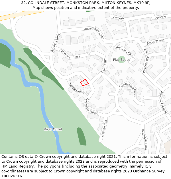 32, COLINDALE STREET, MONKSTON PARK, MILTON KEYNES, MK10 9PJ: Location map and indicative extent of plot