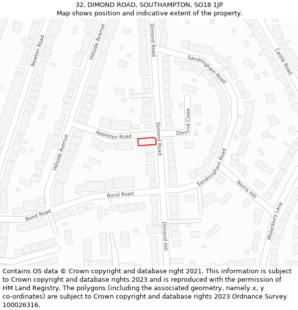 32, DIMOND ROAD, SOUTHAMPTON, SO18 1JP: Location map and indicative extent of plot