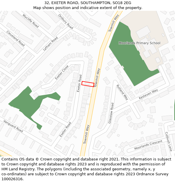 32, EXETER ROAD, SOUTHAMPTON, SO18 2EG: Location map and indicative extent of plot