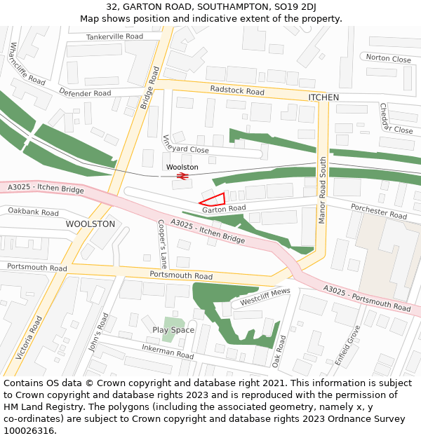 32, GARTON ROAD, SOUTHAMPTON, SO19 2DJ: Location map and indicative extent of plot