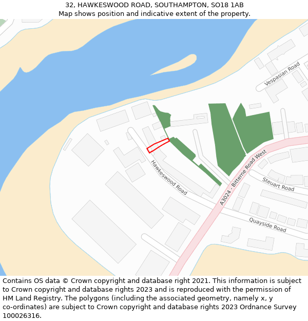 32, HAWKESWOOD ROAD, SOUTHAMPTON, SO18 1AB: Location map and indicative extent of plot