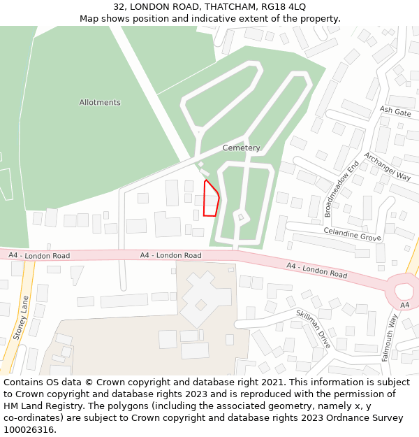 32, LONDON ROAD, THATCHAM, RG18 4LQ: Location map and indicative extent of plot