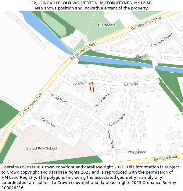 32, LONGVILLE, OLD WOLVERTON, MILTON KEYNES, MK12 5PJ: Location map and indicative extent of plot