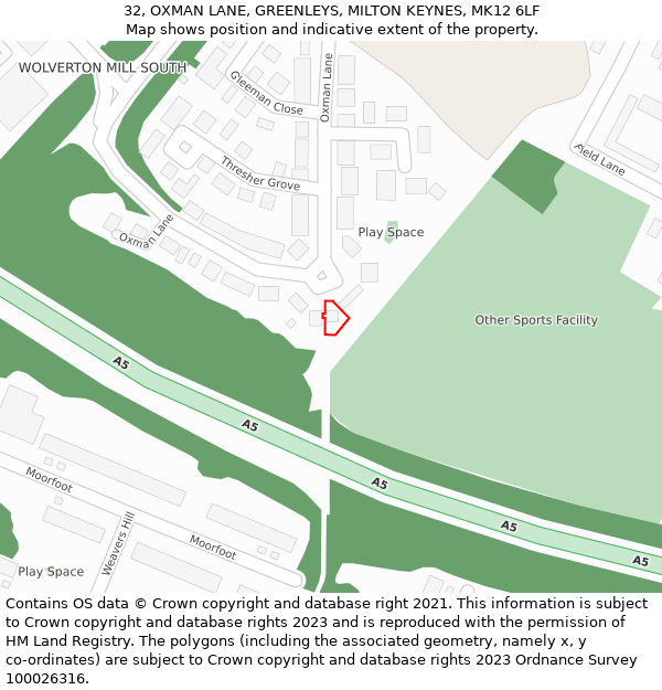 32, OXMAN LANE, GREENLEYS, MILTON KEYNES, MK12 6LF: Location map and indicative extent of plot