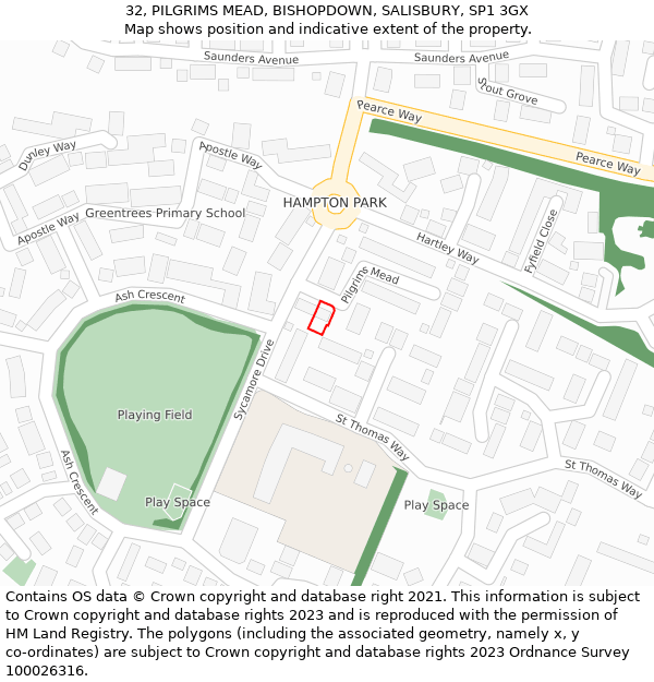 32, PILGRIMS MEAD, BISHOPDOWN, SALISBURY, SP1 3GX: Location map and indicative extent of plot