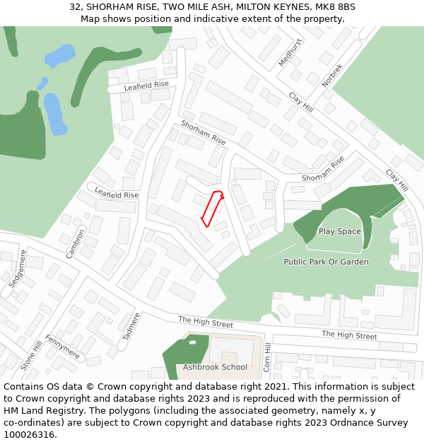 32, SHORHAM RISE, TWO MILE ASH, MILTON KEYNES, MK8 8BS: Location map and indicative extent of plot
