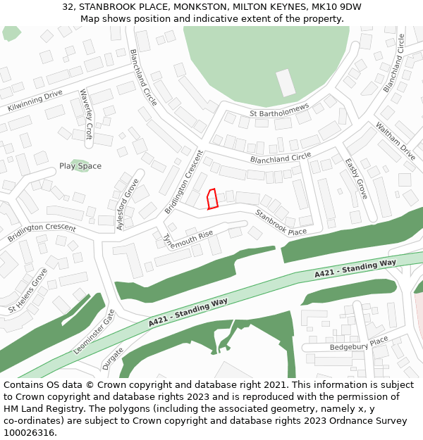 32, STANBROOK PLACE, MONKSTON, MILTON KEYNES, MK10 9DW: Location map and indicative extent of plot