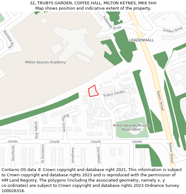 32, TRUBYS GARDEN, COFFEE HALL, MILTON KEYNES, MK6 5HA: Location map and indicative extent of plot