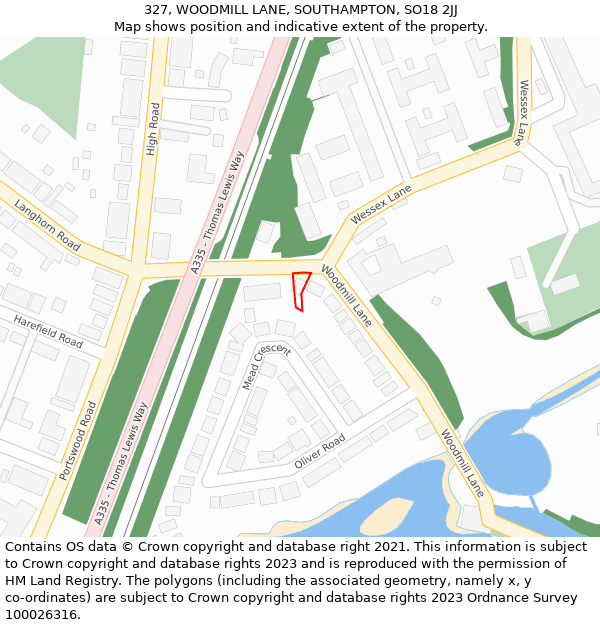 327, WOODMILL LANE, SOUTHAMPTON, SO18 2JJ: Location map and indicative extent of plot