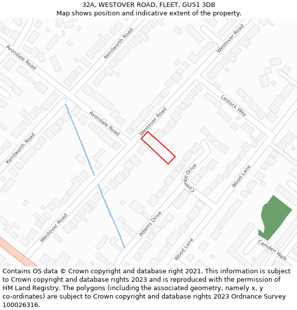 32A, WESTOVER ROAD, FLEET, GU51 3DB: Location map and indicative extent of plot