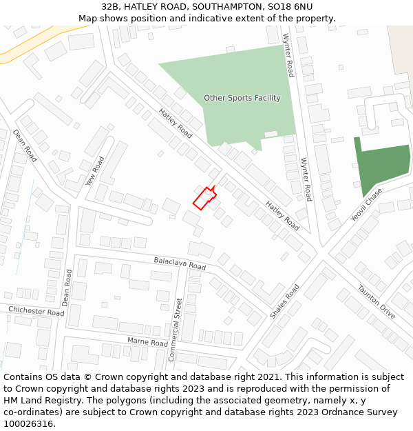 32B, HATLEY ROAD, SOUTHAMPTON, SO18 6NU: Location map and indicative extent of plot