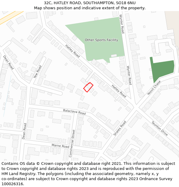 32C, HATLEY ROAD, SOUTHAMPTON, SO18 6NU: Location map and indicative extent of plot