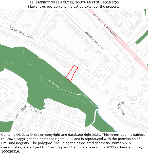 33, BASSETT GREEN CLOSE, SOUTHAMPTON, SO16 3QQ: Location map and indicative extent of plot