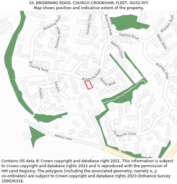 33, BROWNING ROAD, CHURCH CROOKHAM, FLEET, GU52 0YY: Location map and indicative extent of plot