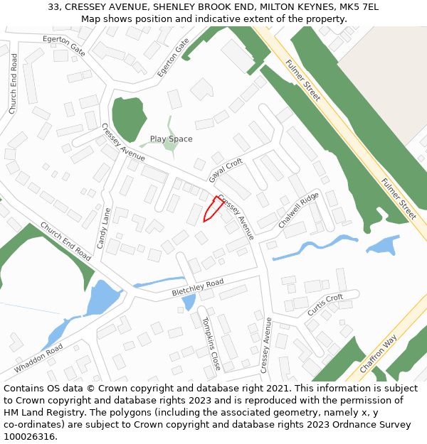 33, CRESSEY AVENUE, SHENLEY BROOK END, MILTON KEYNES, MK5 7EL: Location map and indicative extent of plot