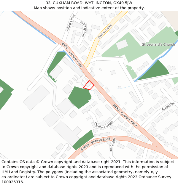 33, CUXHAM ROAD, WATLINGTON, OX49 5JW: Location map and indicative extent of plot