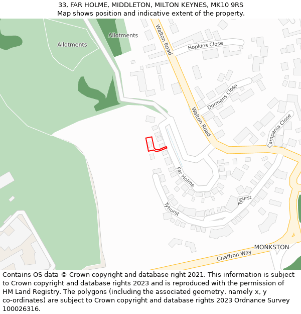 33, FAR HOLME, MIDDLETON, MILTON KEYNES, MK10 9RS: Location map and indicative extent of plot