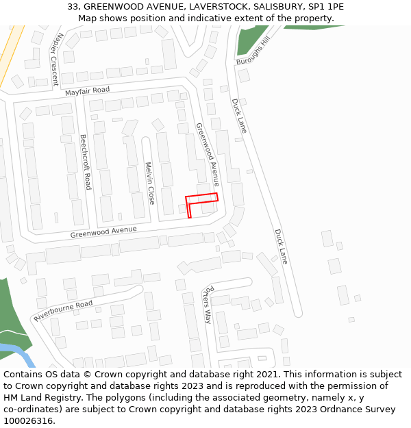 33, GREENWOOD AVENUE, LAVERSTOCK, SALISBURY, SP1 1PE: Location map and indicative extent of plot