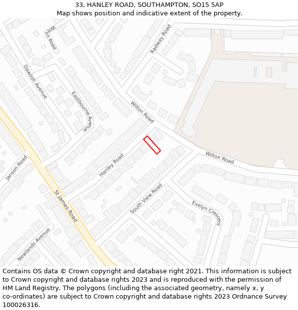 33, HANLEY ROAD, SOUTHAMPTON, SO15 5AP: Location map and indicative extent of plot