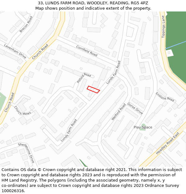 33, LUNDS FARM ROAD, WOODLEY, READING, RG5 4PZ: Location map and indicative extent of plot