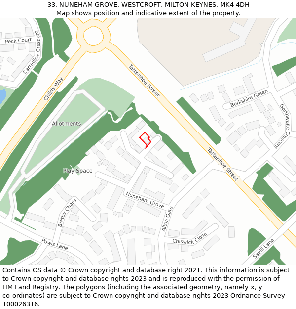 33, NUNEHAM GROVE, WESTCROFT, MILTON KEYNES, MK4 4DH: Location map and indicative extent of plot