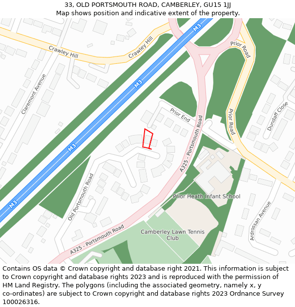 33, OLD PORTSMOUTH ROAD, CAMBERLEY, GU15 1JJ: Location map and indicative extent of plot