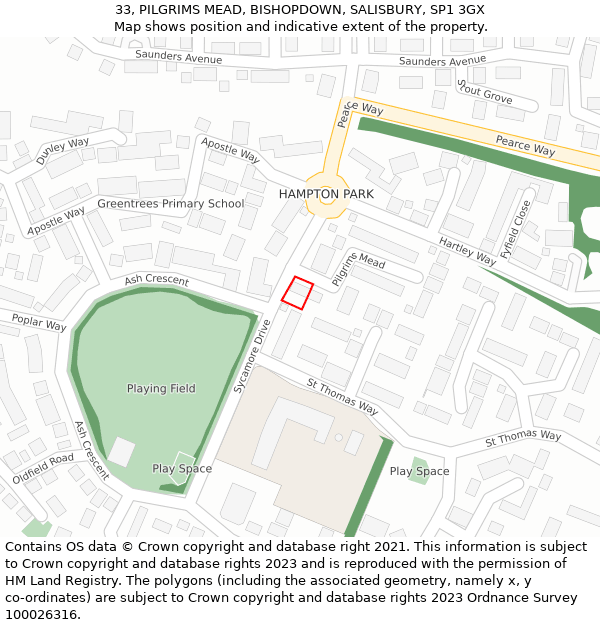 33, PILGRIMS MEAD, BISHOPDOWN, SALISBURY, SP1 3GX: Location map and indicative extent of plot