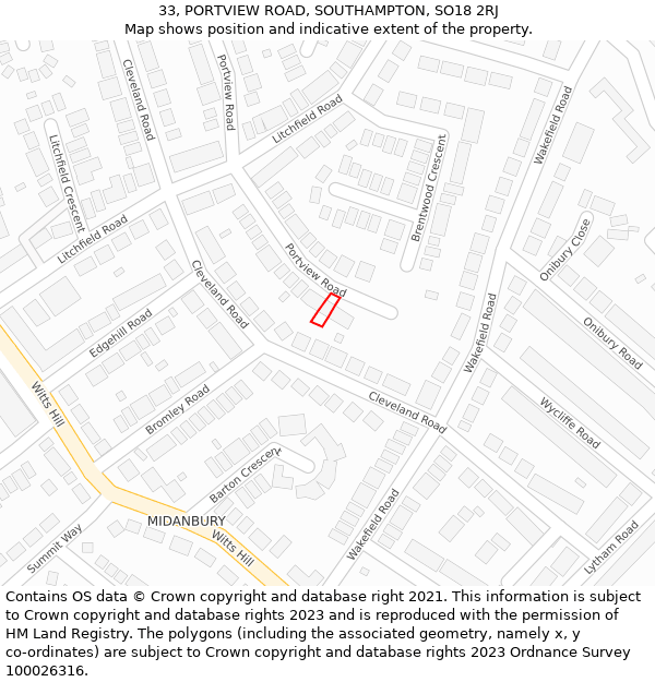 33, PORTVIEW ROAD, SOUTHAMPTON, SO18 2RJ: Location map and indicative extent of plot