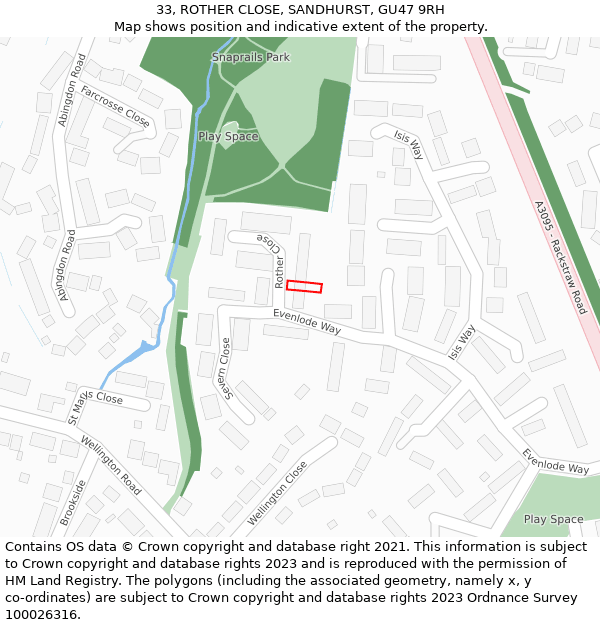 33, ROTHER CLOSE, SANDHURST, GU47 9RH: Location map and indicative extent of plot