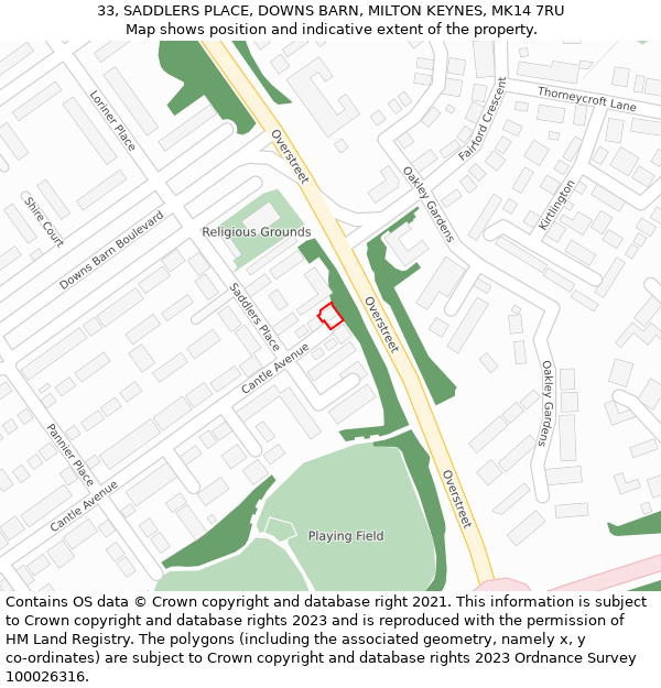 33, SADDLERS PLACE, DOWNS BARN, MILTON KEYNES, MK14 7RU: Location map and indicative extent of plot