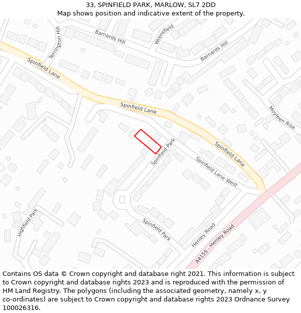 33, SPINFIELD PARK, MARLOW, SL7 2DD: Location map and indicative extent of plot