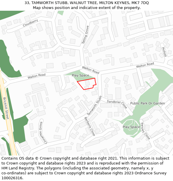 33, TAMWORTH STUBB, WALNUT TREE, MILTON KEYNES, MK7 7DQ: Location map and indicative extent of plot