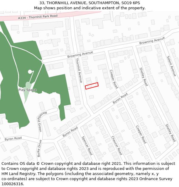 33, THORNHILL AVENUE, SOUTHAMPTON, SO19 6PS: Location map and indicative extent of plot