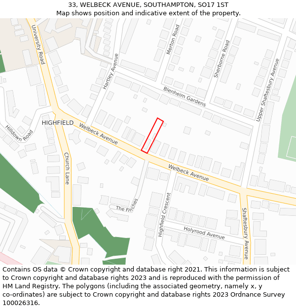 33, WELBECK AVENUE, SOUTHAMPTON, SO17 1ST: Location map and indicative extent of plot