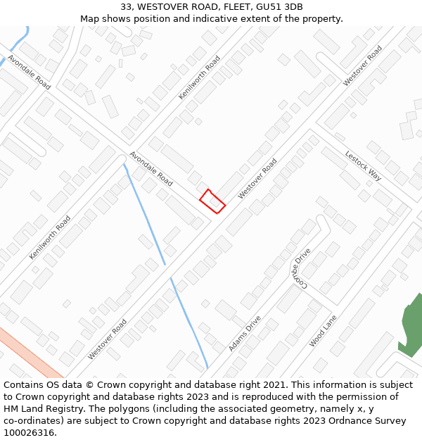 33, WESTOVER ROAD, FLEET, GU51 3DB: Location map and indicative extent of plot