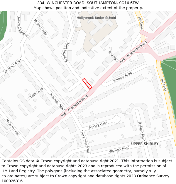 334, WINCHESTER ROAD, SOUTHAMPTON, SO16 6TW: Location map and indicative extent of plot