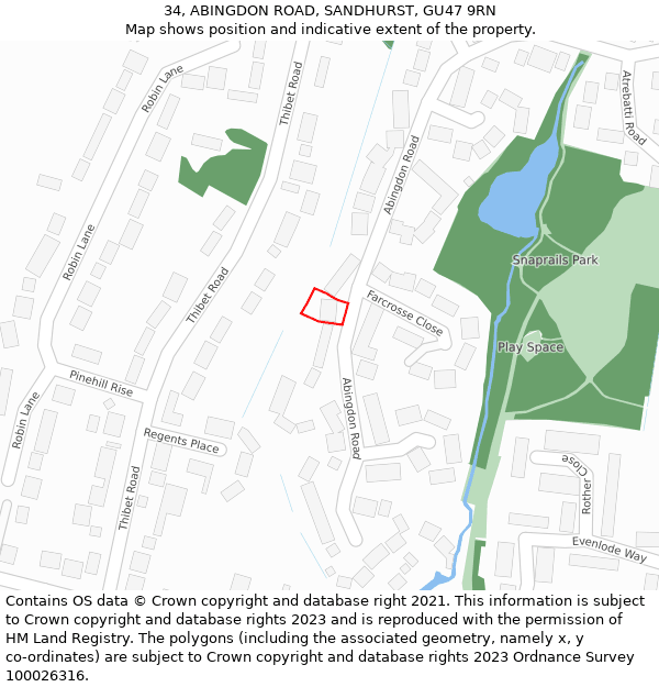 34, ABINGDON ROAD, SANDHURST, GU47 9RN: Location map and indicative extent of plot
