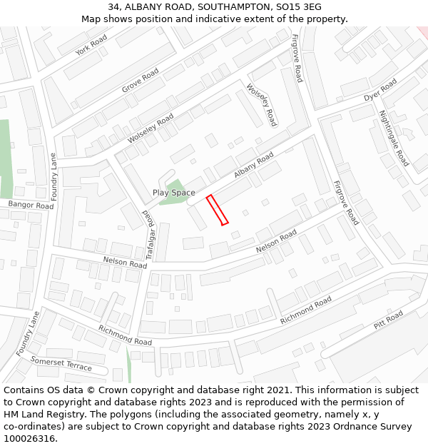 34, ALBANY ROAD, SOUTHAMPTON, SO15 3EG: Location map and indicative extent of plot