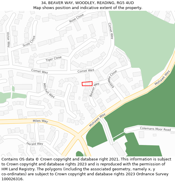 34, BEAVER WAY, WOODLEY, READING, RG5 4UD: Location map and indicative extent of plot