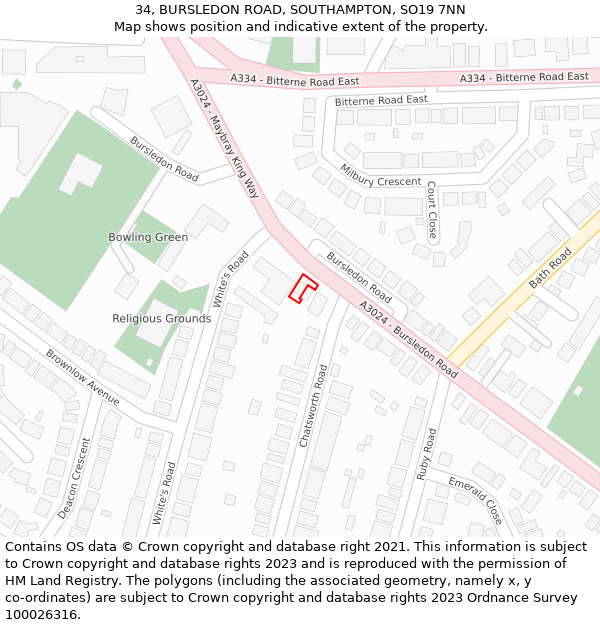 34, BURSLEDON ROAD, SOUTHAMPTON, SO19 7NN: Location map and indicative extent of plot